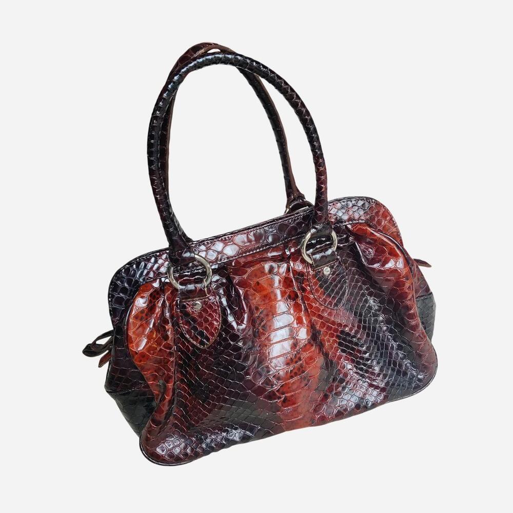Danier Y2K brown & burgundy crocodile skin texture leather handbag